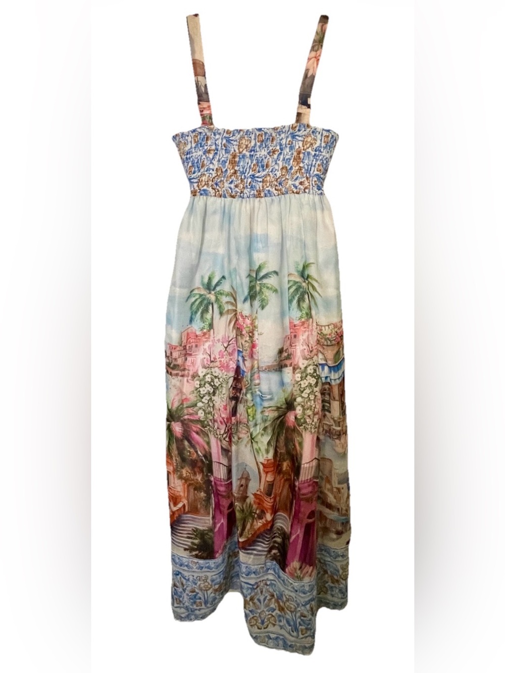 NWT Wishing Waves ITALIAN RIVIERA Scenic Postcard COTTON Resort Dress Size Small - Picture 6 of 16